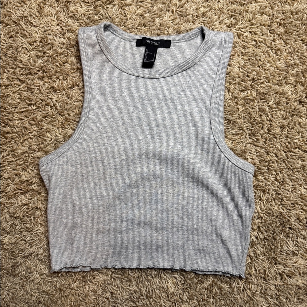 Forever 21 Light Gray Ribbed Crop Top
